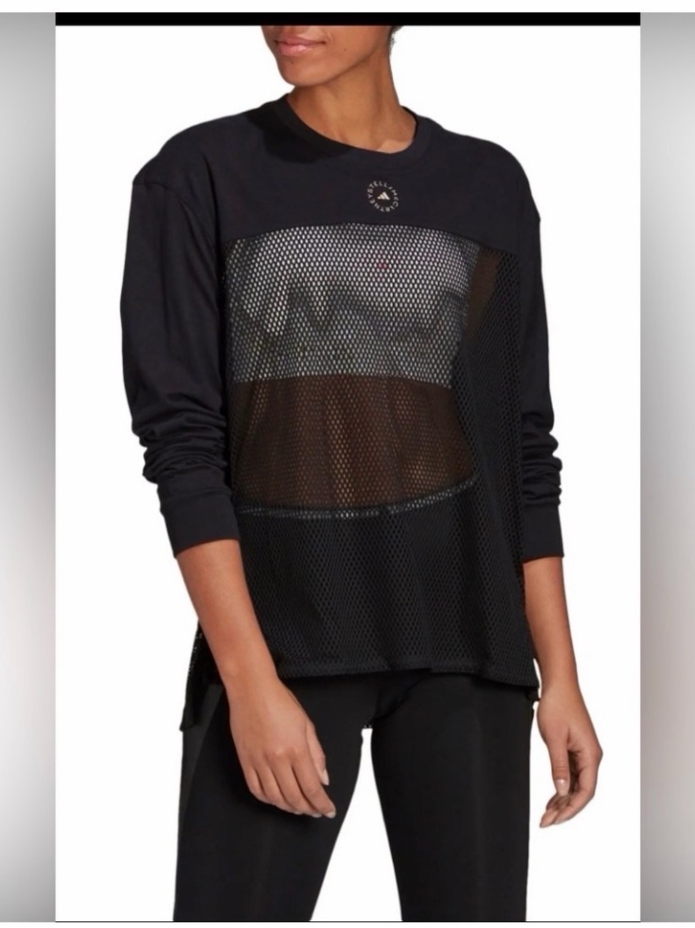 Adidas X Stella McCartney Black Mesh Panel Long-Sleeve Training Top - Picture 2 of 8